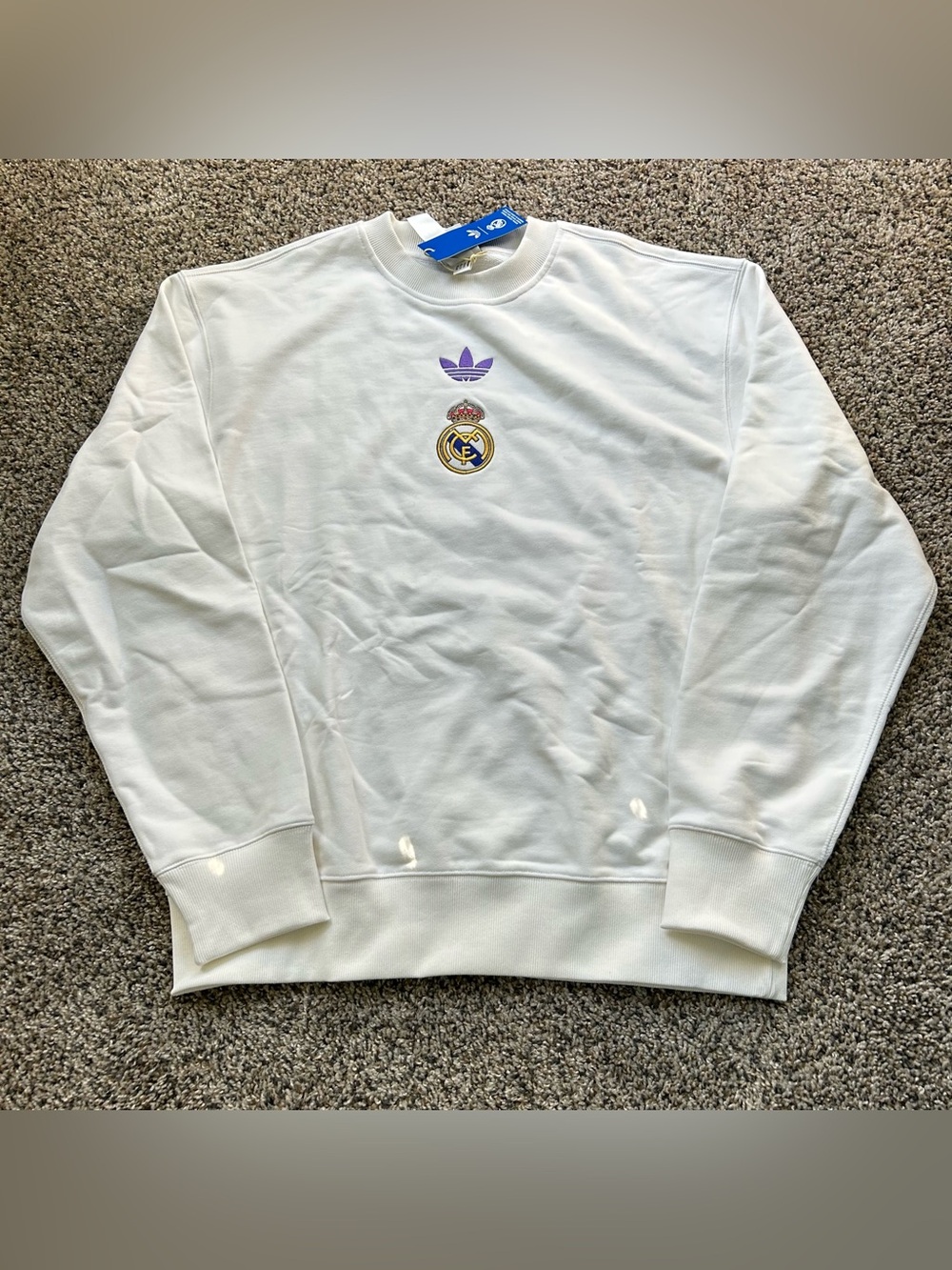 Adidas Real Madrid Crewneck Sweatshirt Track Top White Mens Size Medium KC7790